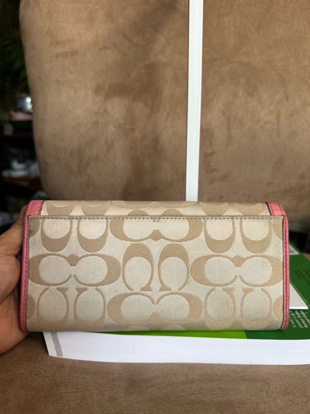 Coach Signature Canvas Continental Large Wallet in Pink Trim in Fair Condition - Picture 3 of 14